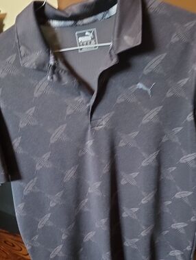 PUMA Men's Charcoal Gray Polo with Tonal Feather Print